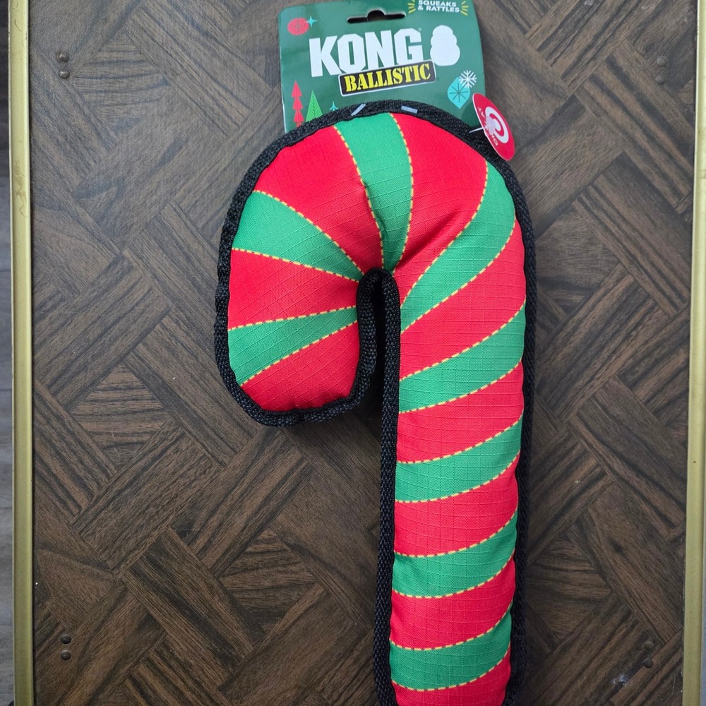 KONG Ballistic Candy Cane Dog Toy Holiday Squeaky Durable Ripstop M/L NWT